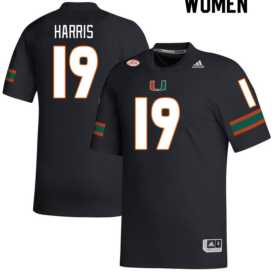 Women #19 Jaden Harris Miami Hurricanes College Football Jerseys Stitched-Black - Click Image to Close